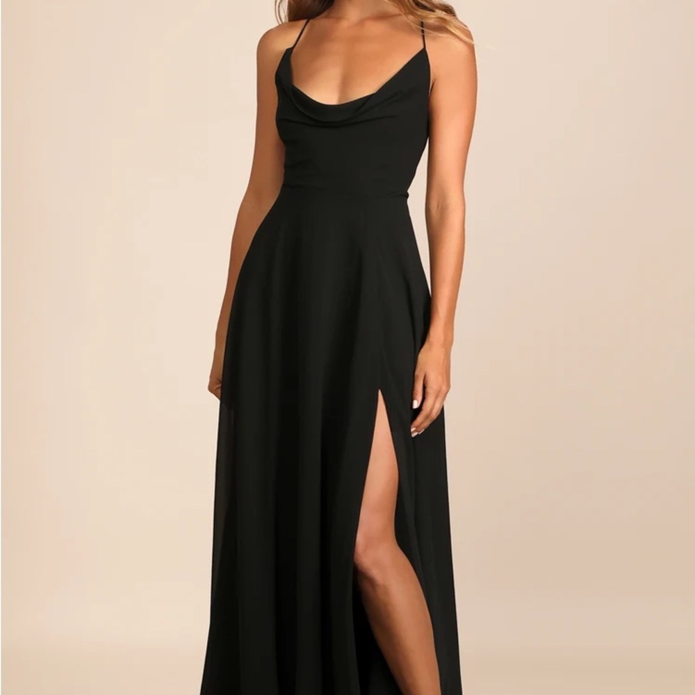 Romantically Speaking Black Cowl Lace-Up Maxi Dress- Lulus